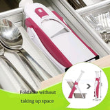 Various vegetables carrots cucumbers onions sliced uniformly with professional vegetable chopper slicer