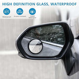 Round car side view mirror showing clear reflection and mounting mechanism for vehicle installation