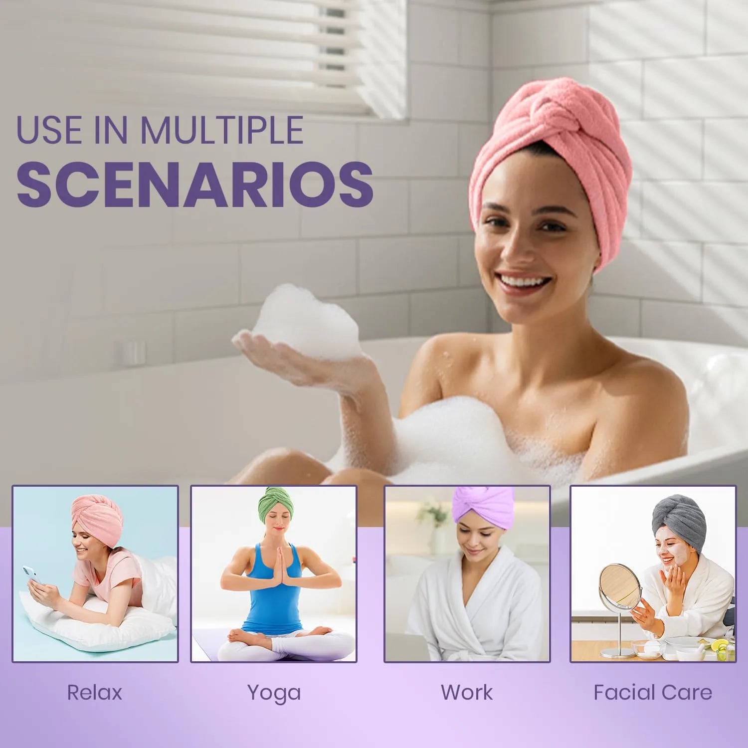 Hair Towel Wrap for Women-Quick Drying Microfiber Towel for Hair with Elastic Loop for Tying-Super Absorbent Head Towels Wrap for Ladies Hair Turban