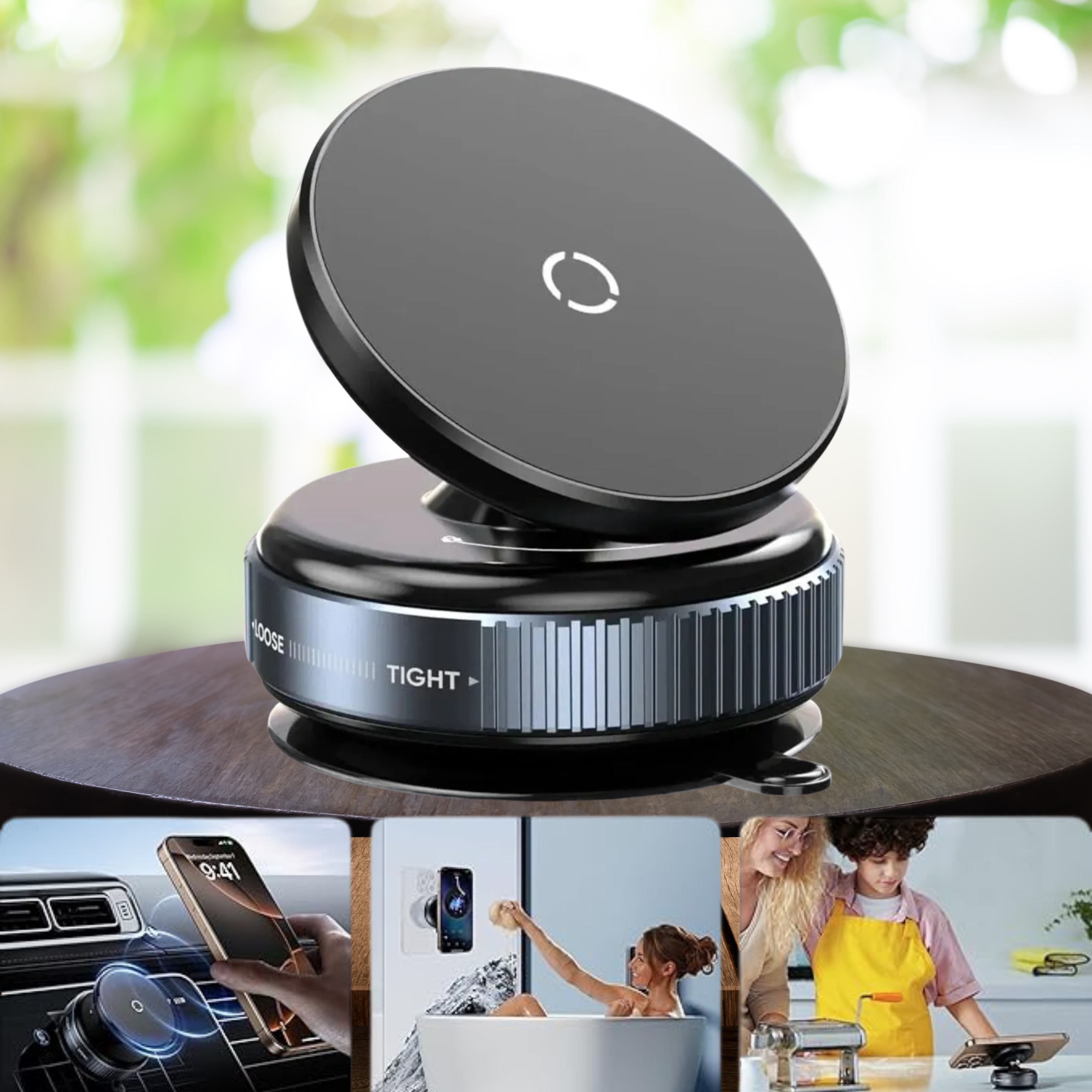 Magnetic Suction Phone Holder & Desk Phone Holder – 360° Grip, Strong Vacuum Base