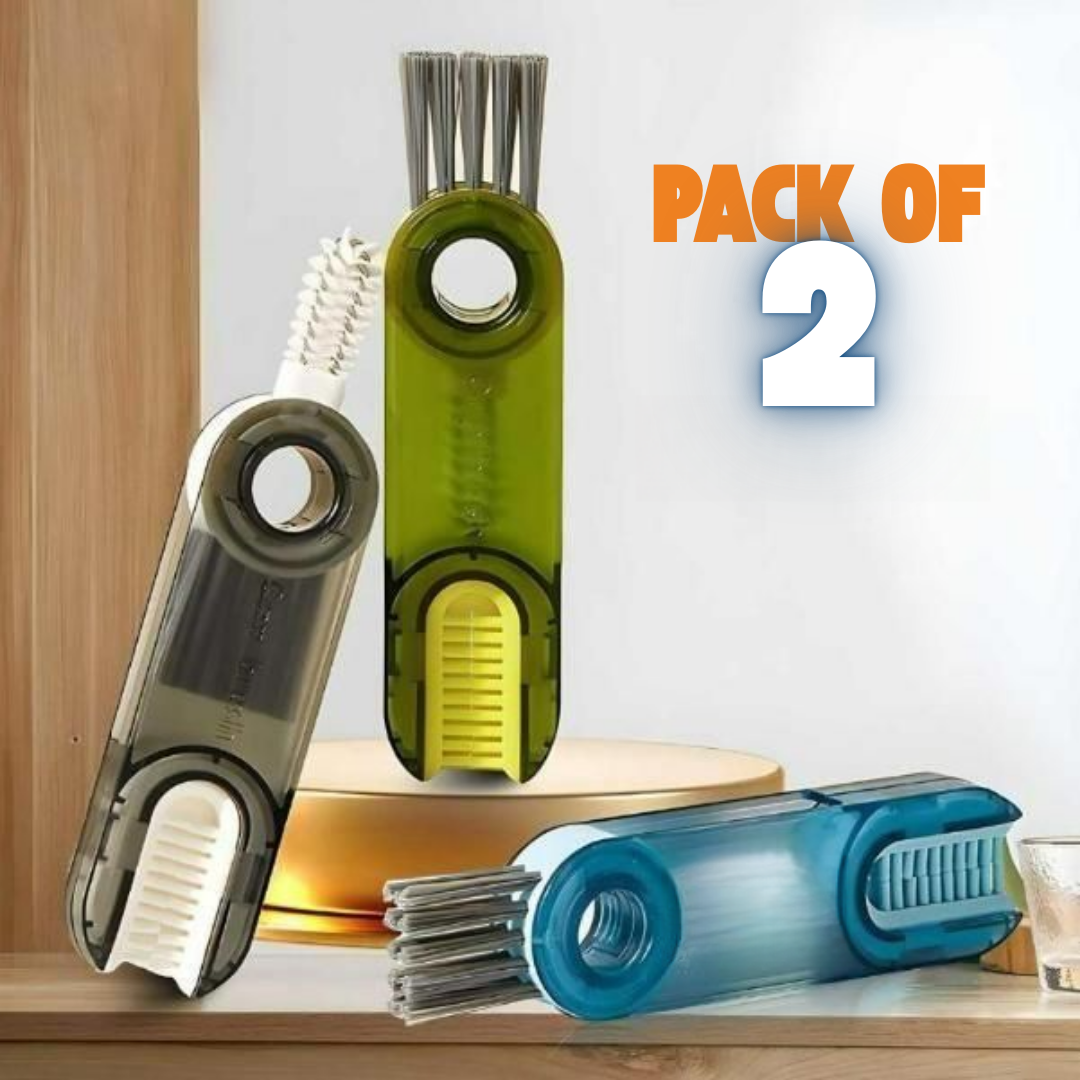 3-in-1 Bottle Gap Cleaner Brush Set – Pack of 2 | Deep Clean Cups & Crevices | Hygienic & Easy Wash