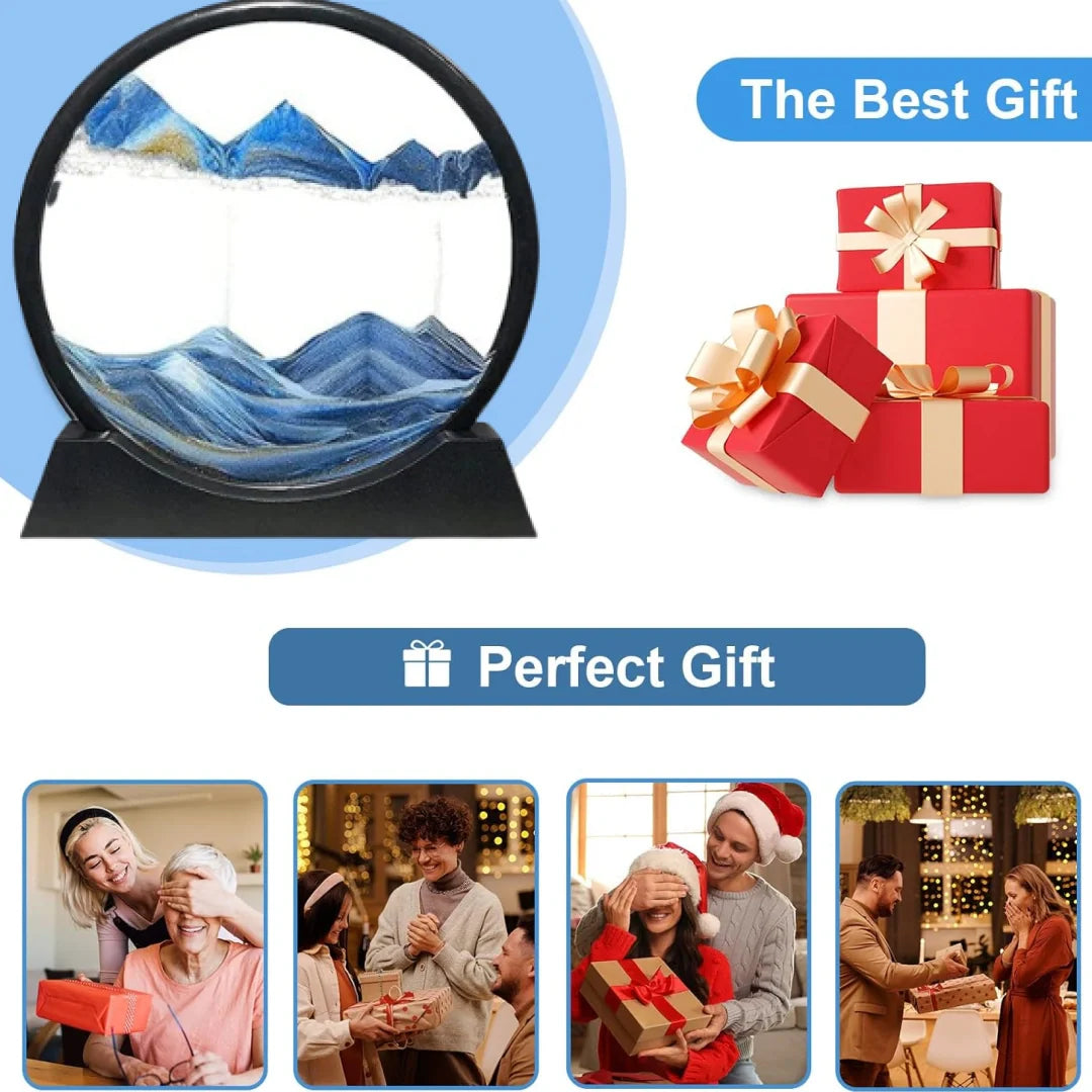 3D Moving Sand Art Picture Frame - Deep Sea Flowing Sandscape Liquid Motion Decor for Home & Office | Relaxing Desktop Ornament & Unique Gift for Kids & Adults