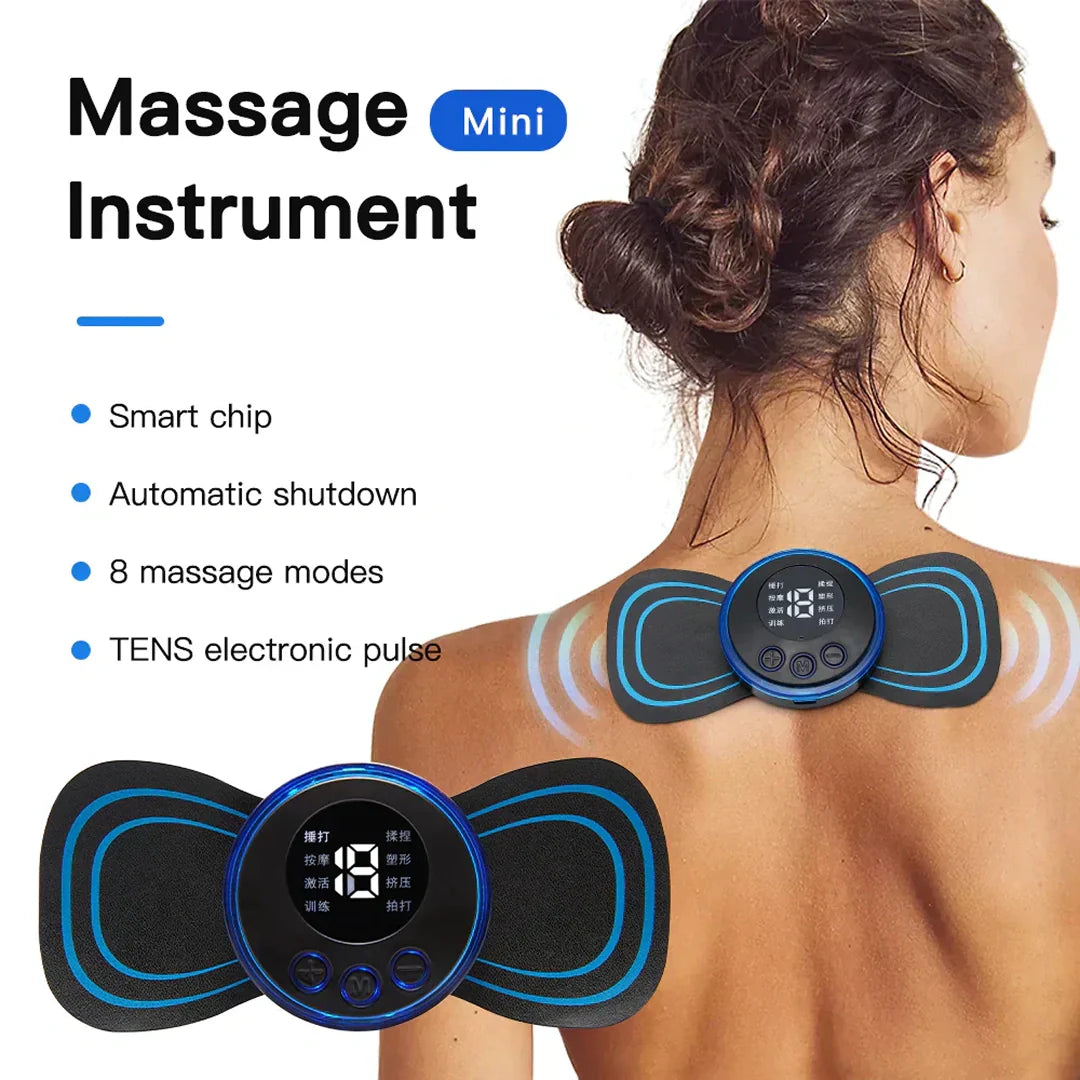 Rechargeable Mini Massager with 8 Modes - Electric Muscle Stimulator for Back Shoulder Pain Relief
