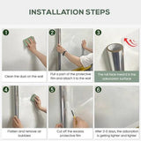 Person applying transparent wall protection film self-adhesive electrostatic guard to wall surface