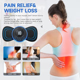 Person using rechargeable mini massager on lower back for muscle pain relief