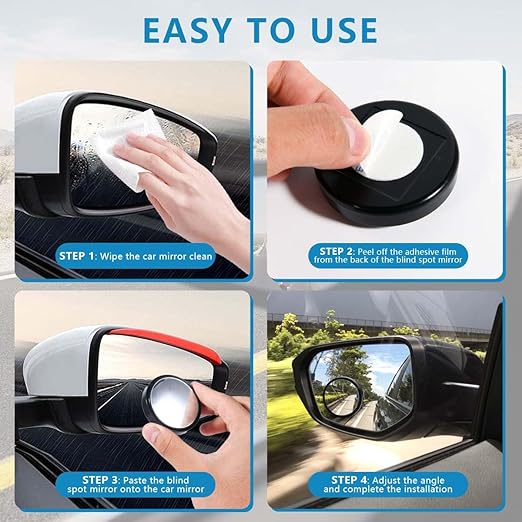 Round car rear view mirror installed on vehicle showing proper mounting and adjustment