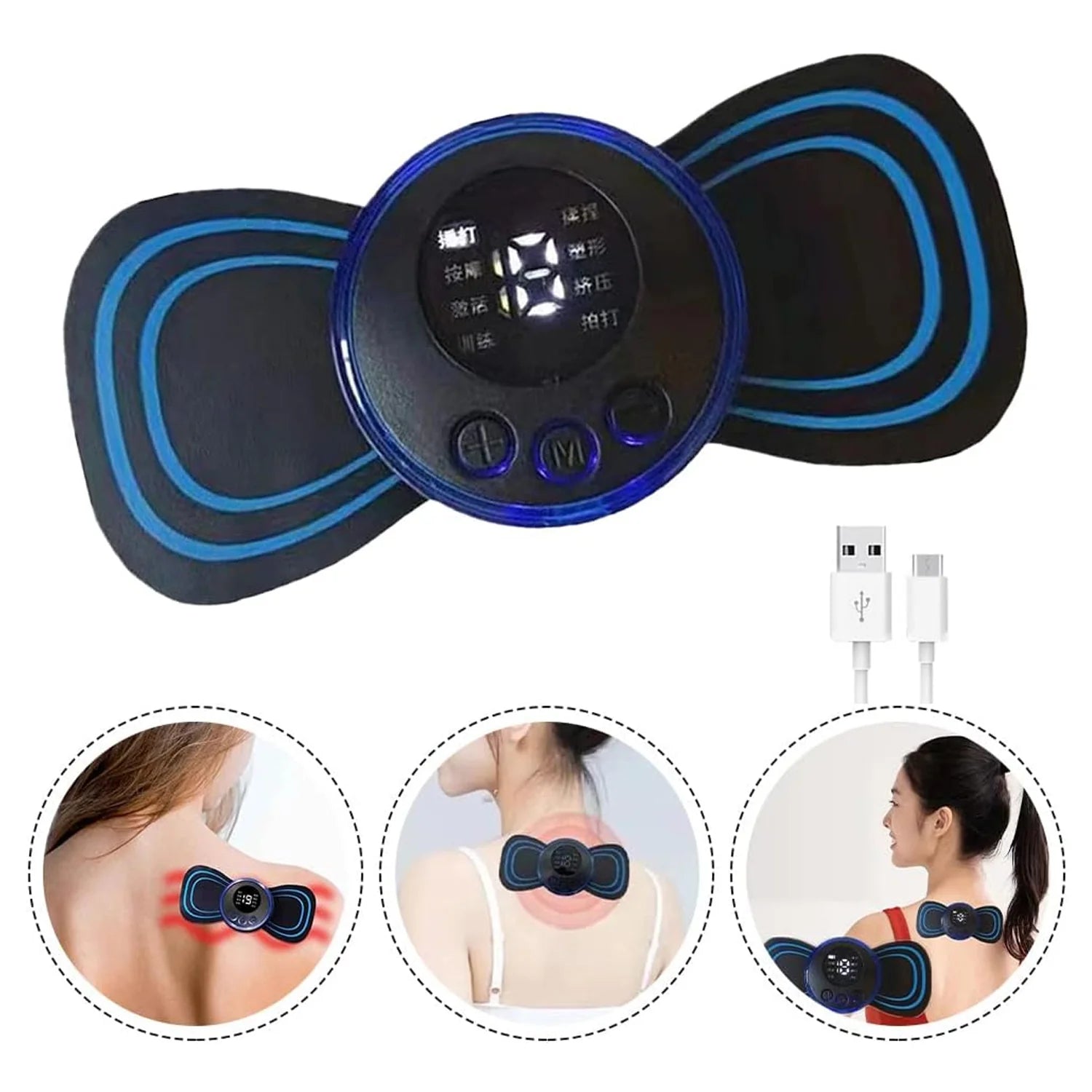 Rechargeable Mini Massager with 8 Modes - Electric Muscle Stimulator for Back Shoulder Pain Relief
