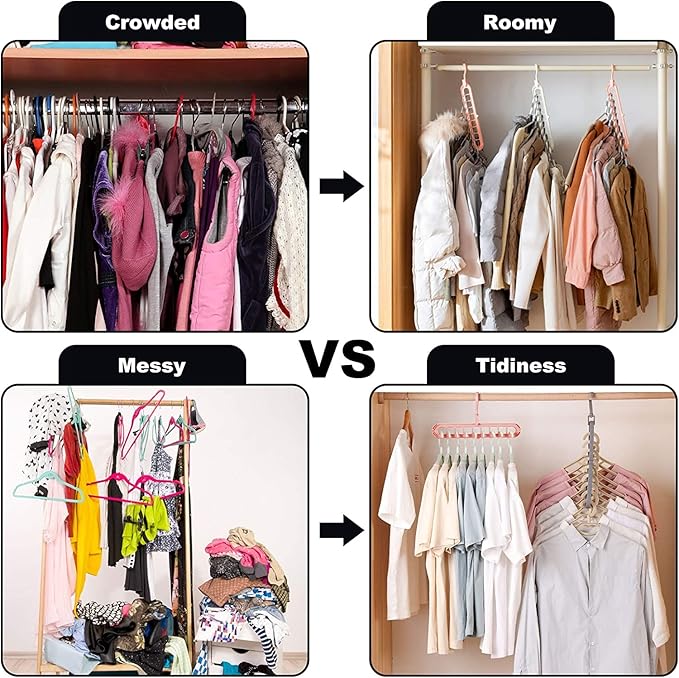 Space Saver Folding Hangers Pack of 3 - Multi-Functional Adjustable Clothes Storage Rack | Anti-Slip Portable Hangers