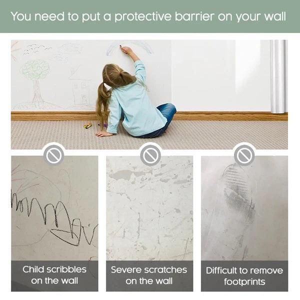 Simple application of self-adhesive wall protection film showing bubble-free installation process