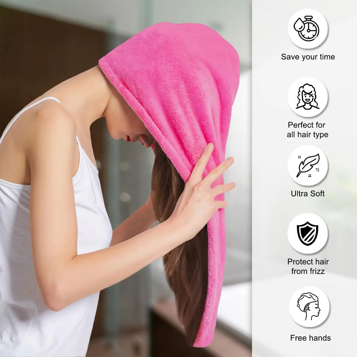 Hair Towel Wrap for Women-Quick Drying Microfiber Towel for Hair with Elastic Loop for Tying-Super Absorbent Head Towels Wrap for Ladies Hair Turban