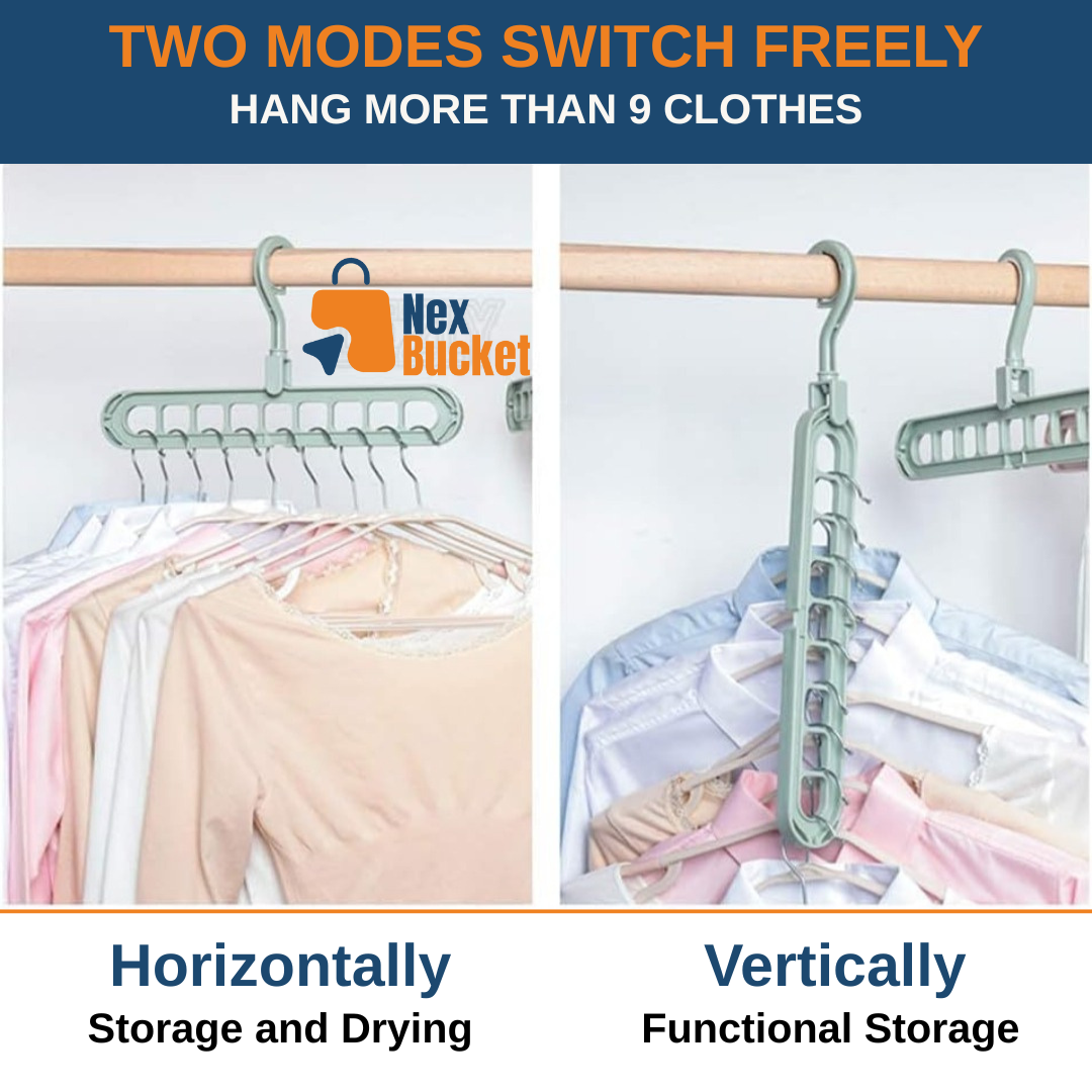 Multi-functional folding hanger showing adjustable mechanism and anti-slip design for clothes organization