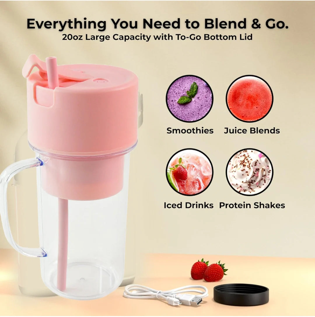 Portable Crusher Juicer With Handle & Straw – USB Rechargeable | 6 Stainless Steel Blades | 420ML | Fresh Juice & Smoothie Blender