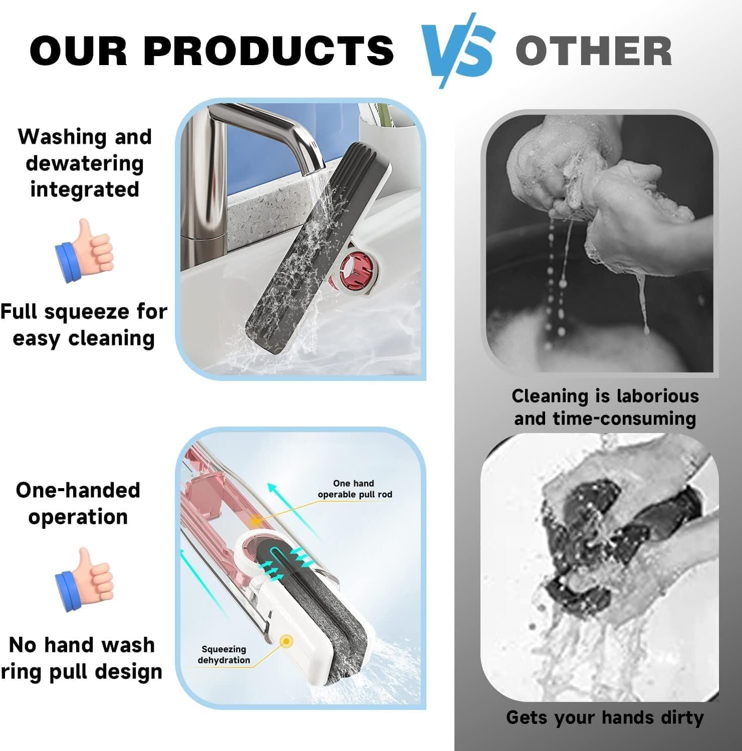 Portable Self-Squeeze Mini Mop – Strong Absorbent Mop for Bathroom & Kitchen