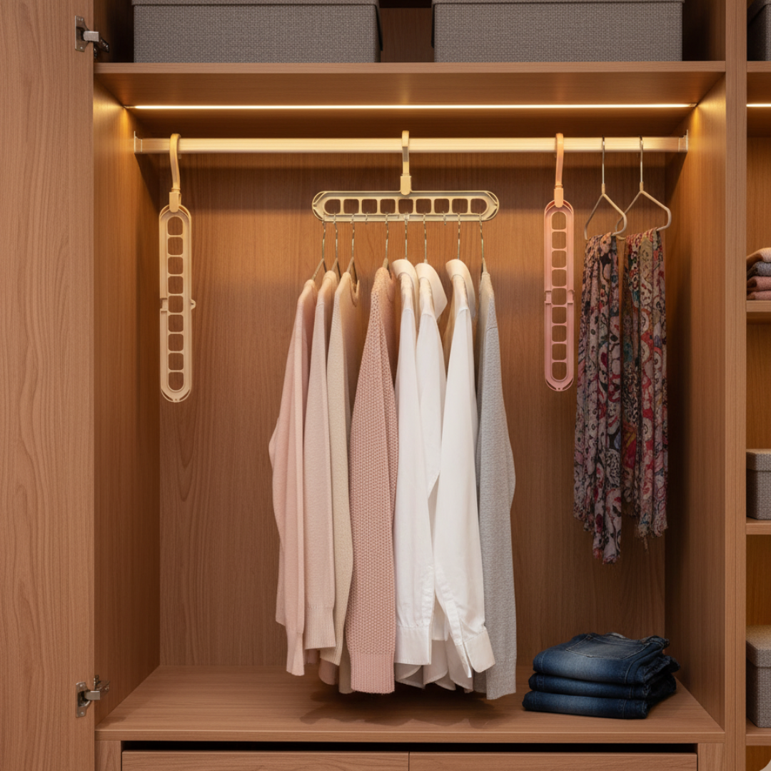 Space saver folding hangers pack of 3 multicolor adjustable clothes storage rack anti-slip portable